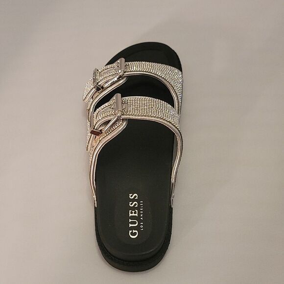 BRAND NEW GUESS GLASS STONES RHINESTONE SLIDE SANDALS - Picture 7 of 16